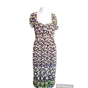 Volume One Women's Size Medium Midi Dress Purple Geometric Lightweight Pullover